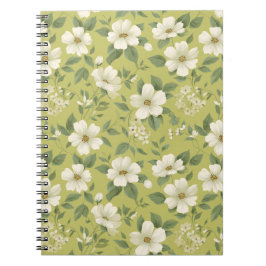 Cuaderno Suave patrón floral de crema de flor verde