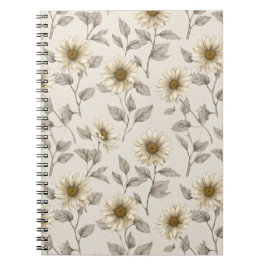 Cuaderno Suave patrón floral de girasol crema neutral