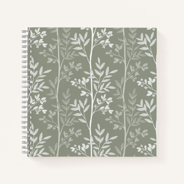 Cuaderno Suave Silueta Botánica Floral Oliva Neutral (Anverso)
