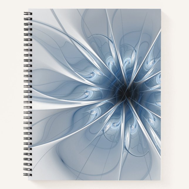 Cuaderno Suave y delicado flor de fantasía fractal azul (Anverso)