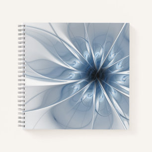 Cuaderno Suave y delicado flor de fantasía fractal azul
