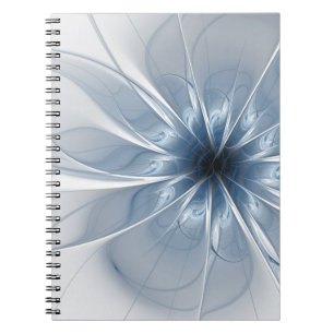 Cuaderno Suave y delicado flor de fantasía fractal azul