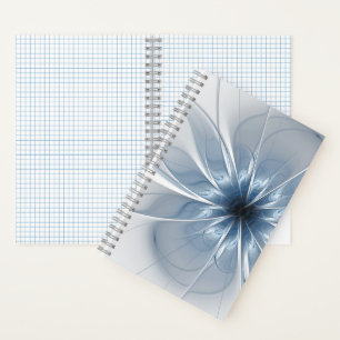 Cuaderno Suave y delicado flor de fantasía fractal azul