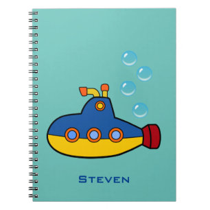 Cuaderno Submarino de juguetes amarillos y azules con burbu