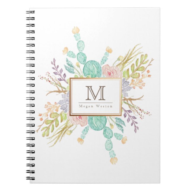 Cuaderno Suculenta acuarela de Bouquet | Inicial (Frente)