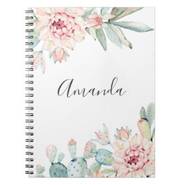 Cuaderno Suculentos acuarelas. Cactus floral rosado. Cacti