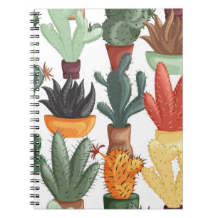 Cuaderno Suculentos, cactús: lindo patrón floral.