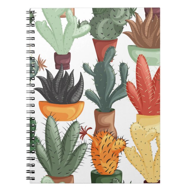 Cuaderno Suculentos, cactús: lindo patrón floral. (Frente)