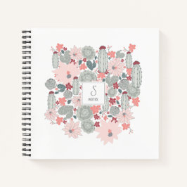 Cuaderno Suculentos Cactus Patrón Verde Rosa Personalizado