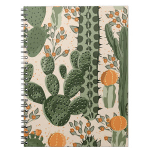 Cuaderno Suculentos verdes, flores naranjas, papel pintado