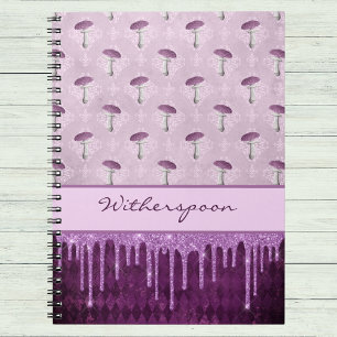 Cuaderno Sueño de champiñón morado y monograma de gotas bri