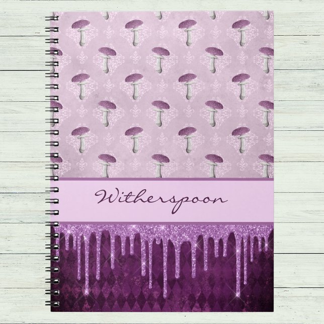 Cuaderno Sueño de champiñón morado y monograma de gotas bri (Subido por el creador)