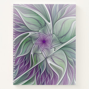 Cuaderno Sueño de flores, abstracto arte fractal verde púrp