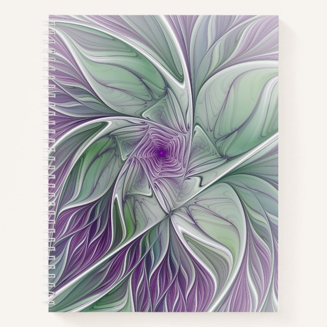Cuaderno Sueño de flores, abstracto arte fractal verde púrp (Anverso)