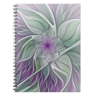 Cuaderno Sueño de flores, abstracto arte fractal verde púrp