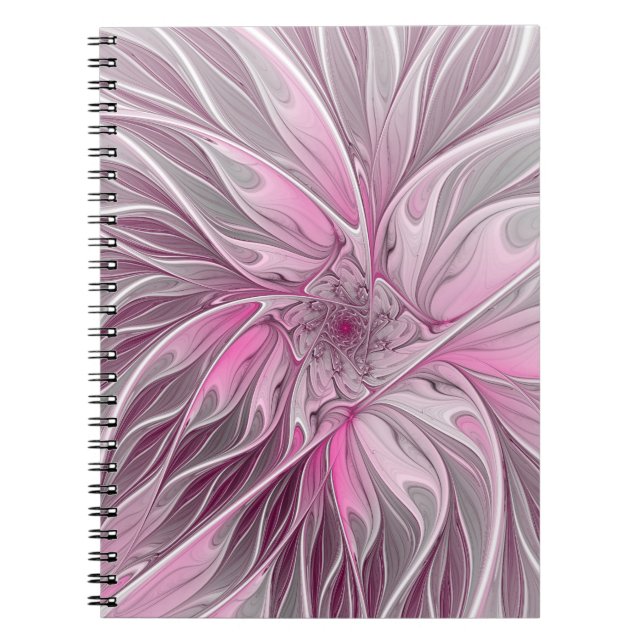 Cuaderno Sueño de flores rosadas fractales, patrón de fanta (Frente)