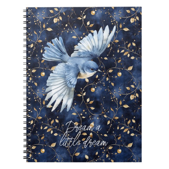 Cuaderno Sueño de Hojas Doradas de Pájaro Azul (Frente)