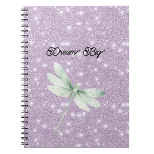Cuaderno Sueño de libélula de menta pistacho brillo lavanda