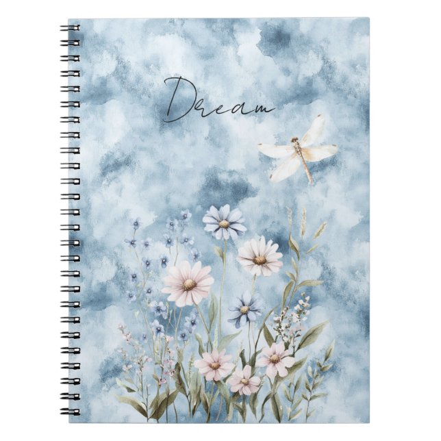 Cuaderno Sueño de libélula floral azul (Frente)