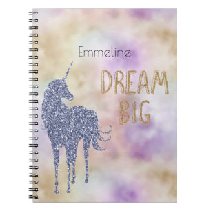 Cuaderno Sueño de Purpurina de oro Gran Unicornio Personali