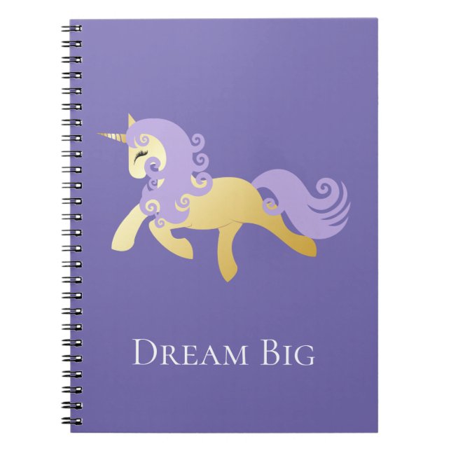 Cuaderno Sueño de unicornio morado dorado (Frente)