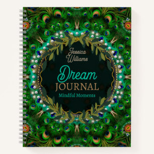 Cuaderno Sueños Boho Plumas de Pavo Real Mandala Verde