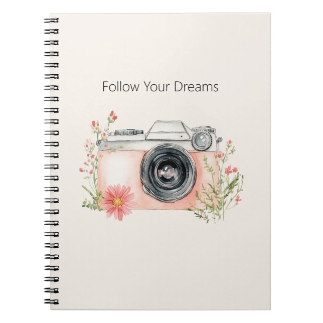 Cuaderno Sueños de cámara floral de melocotón rubor (Frente)
