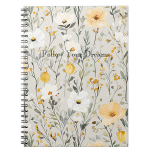 Cuaderno Sueños de flores blancas amarillas bonitas