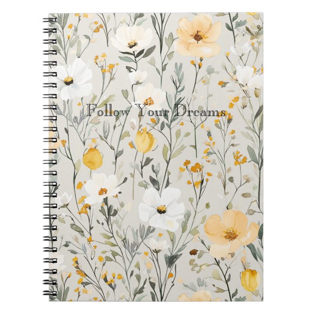 Cuaderno Sueños de flores blancas amarillas bonitas (Frente)