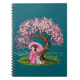 Cuaderno Sueños de flores: Chica de Kimono y Cachorro