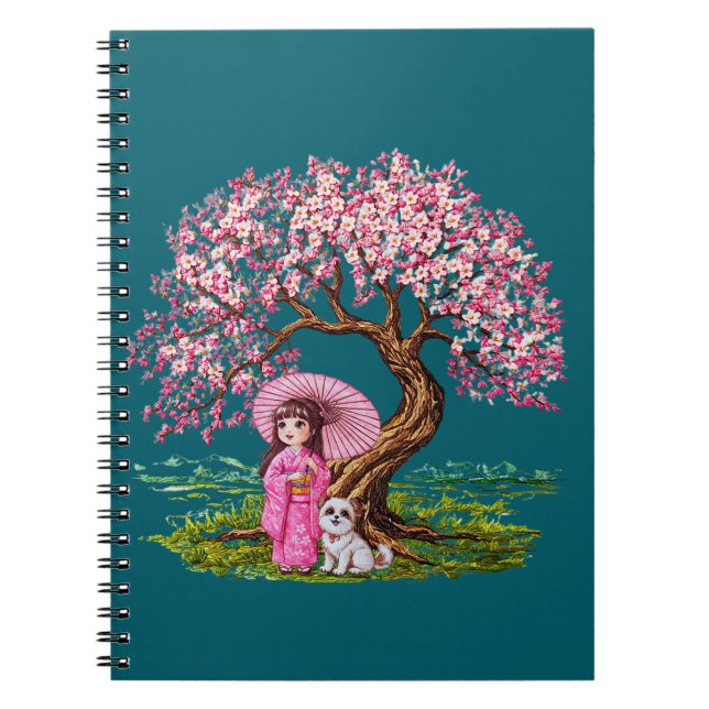 Cuaderno Sueños de flores: Chica de Kimono y Cachorro (Frente)