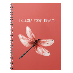 Cuaderno Sueños de libélula rosa rubor rojo