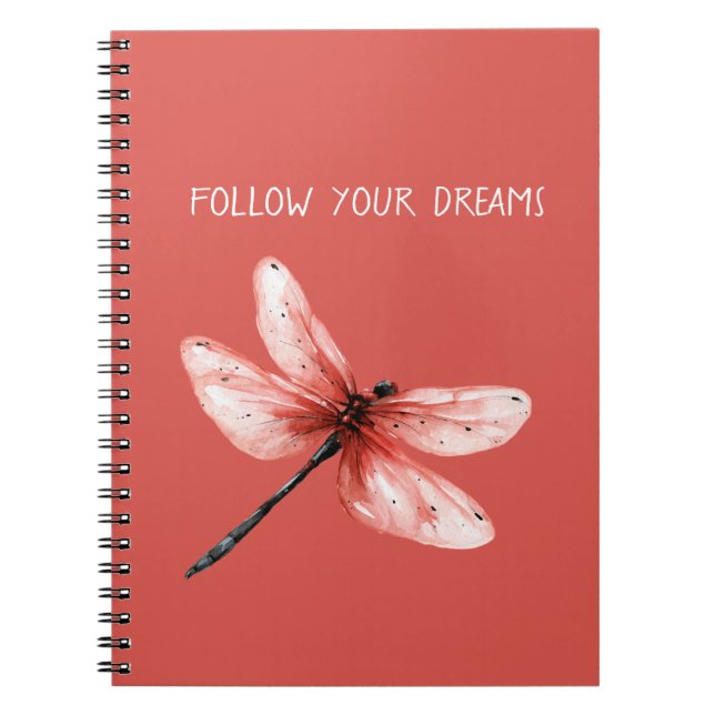 Cuaderno Sueños de libélula rosa rubor rojo (Frente)