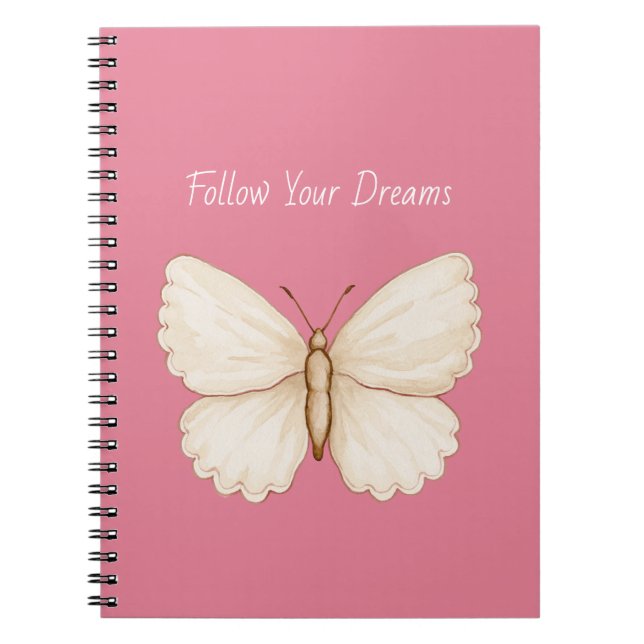 Cuaderno Sueños de Mariposa Blanca Rosa (Frente)