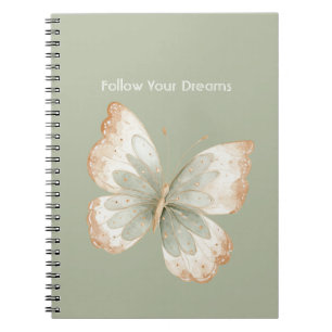 Cuaderno Sueños de mariposa verde crema bronceada