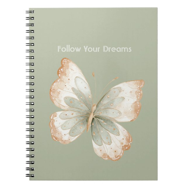Cuaderno Sueños de mariposa verde crema bronceada (Frente)