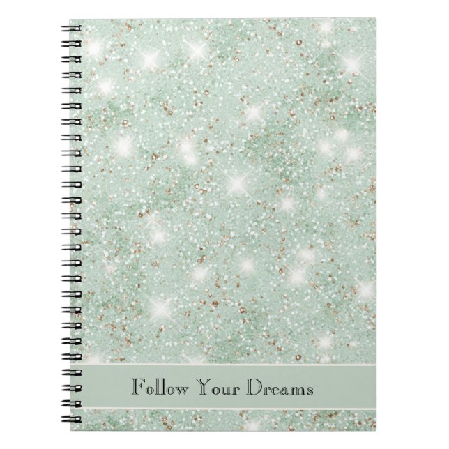 Cuaderno Sueños de purpurina de menta femenina (Frente)