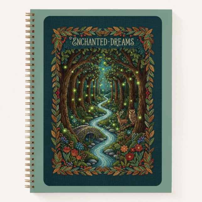 Cuaderno Sueños Encantados Bordados Bosque Místico  (Anverso)