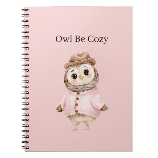 Cuaderno Suéter rosa de búho cálido y acogedor (Frente)