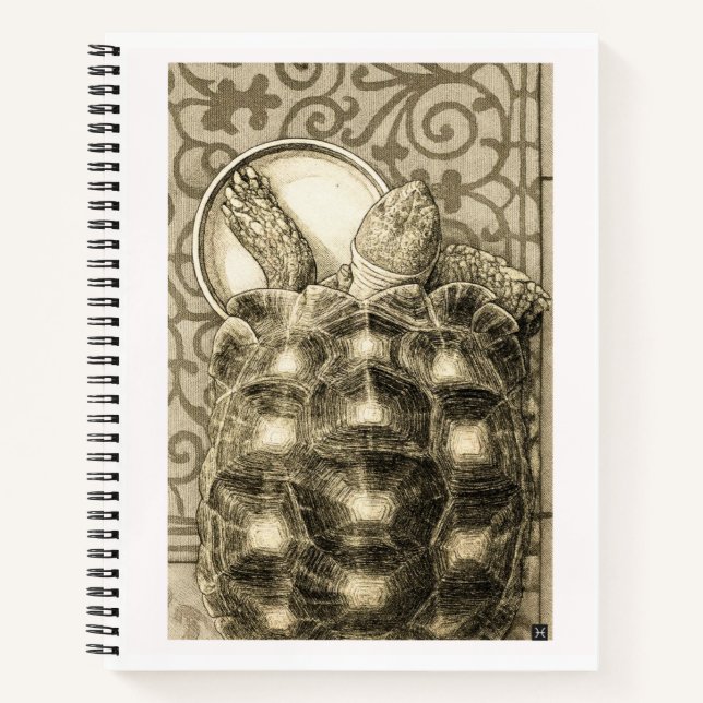 Cuaderno Sulcata Tortoise Art Nouveau Ink Sepia drawing (Anverso)