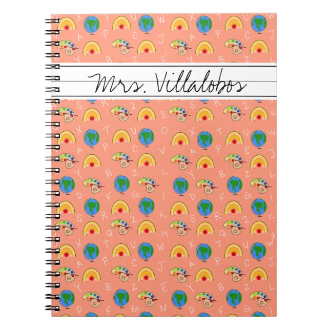 Cuaderno Suministros escolares de coral y el alfabeto (Frente)