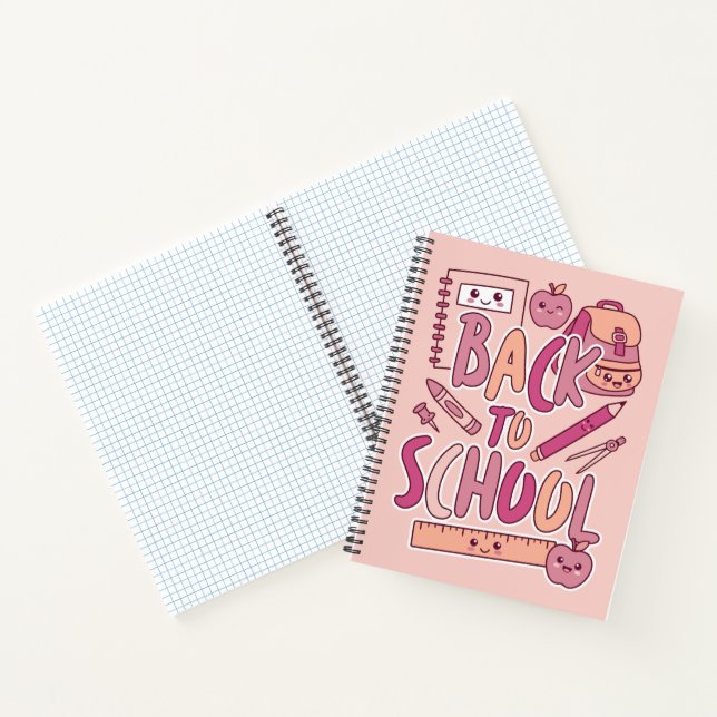 Cuaderno Suministros escolares lindos y kawaii rosa (Interior)