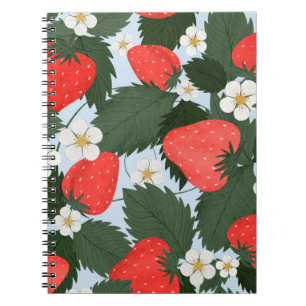 Cuaderno Summer pattern with strawberries. Strawberries lea