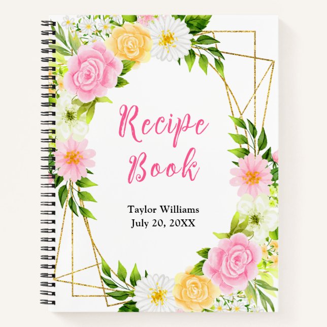 Cuaderno Summer Pink and Yellow Floral Recipe Book (Anverso)