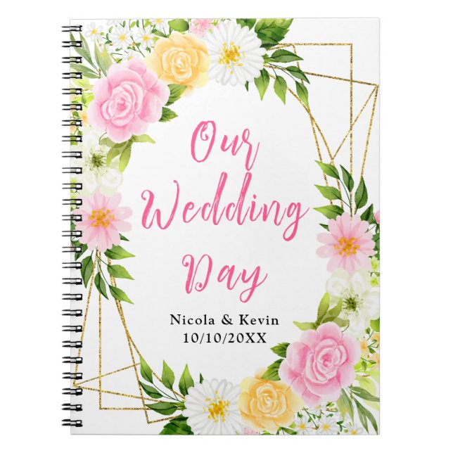 Cuaderno Summer Pink and Yellow Floral Wedding Planner (Frente)