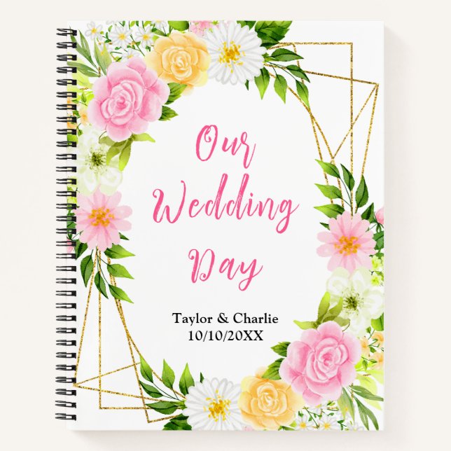 Cuaderno Summer Pink and Yellow Floral Wedding Planner (Anverso)