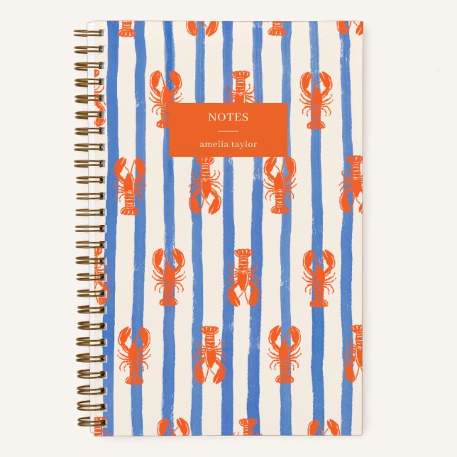 Cuaderno Summer Stripe Lobster Pattern Personalized Name (Anverso)