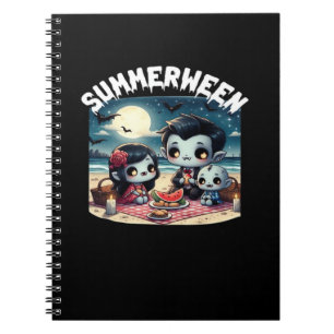 Cuaderno Summerween con una familia de vampiros en la playa