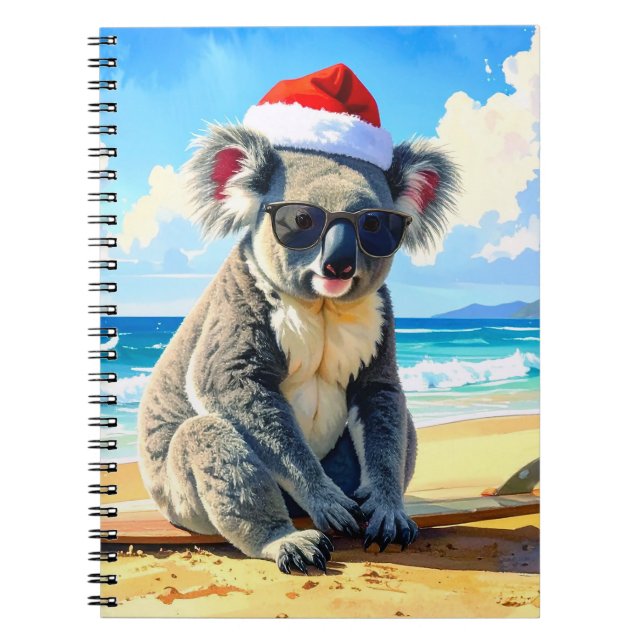 Cuaderno Sun y Surf Koala Santa Hat Un Navidad australiano (Frente)