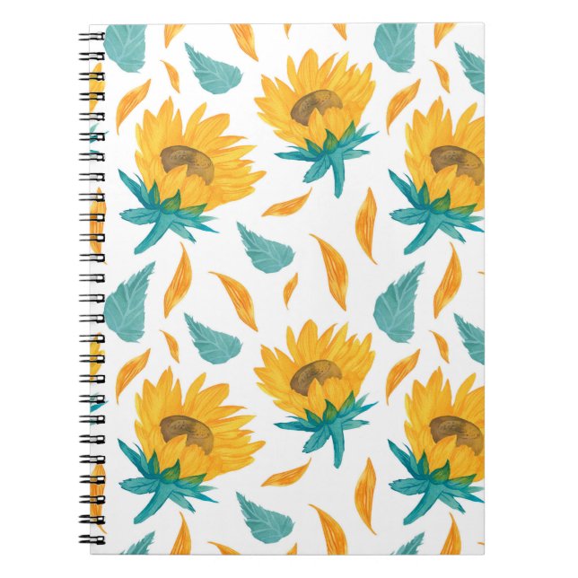 Cuaderno Sunflower acuarela: Impresión botánica de verano (Frente)
